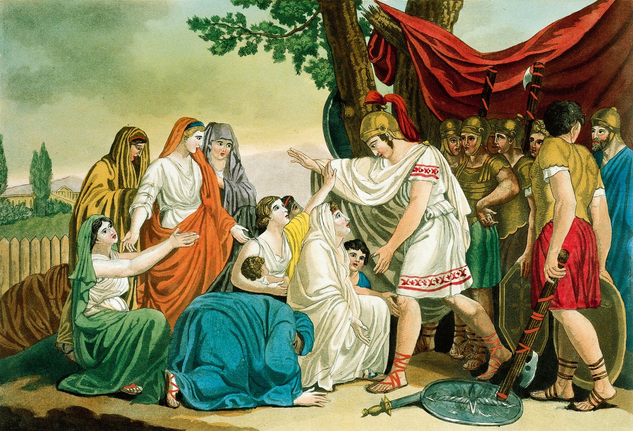 Coriolanus, av Jacques Grasset de Saint-Sauveur (1757-1810), gravyr från Ancient Rome, eller en historisk och bildlig beskrivning av allt som rör det romerska folket, dess militär, seder, religiösa och offentliga liv. av Jacques Grasset de Saint Sauveur