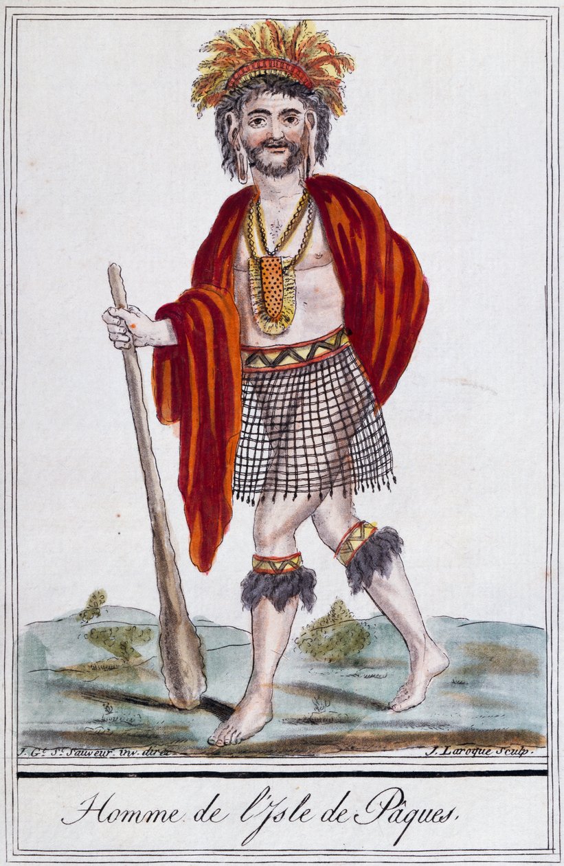Påskön infödd, färggravyr av Laroque, Polynesien av Jacques Grasset de Saint Sauveur