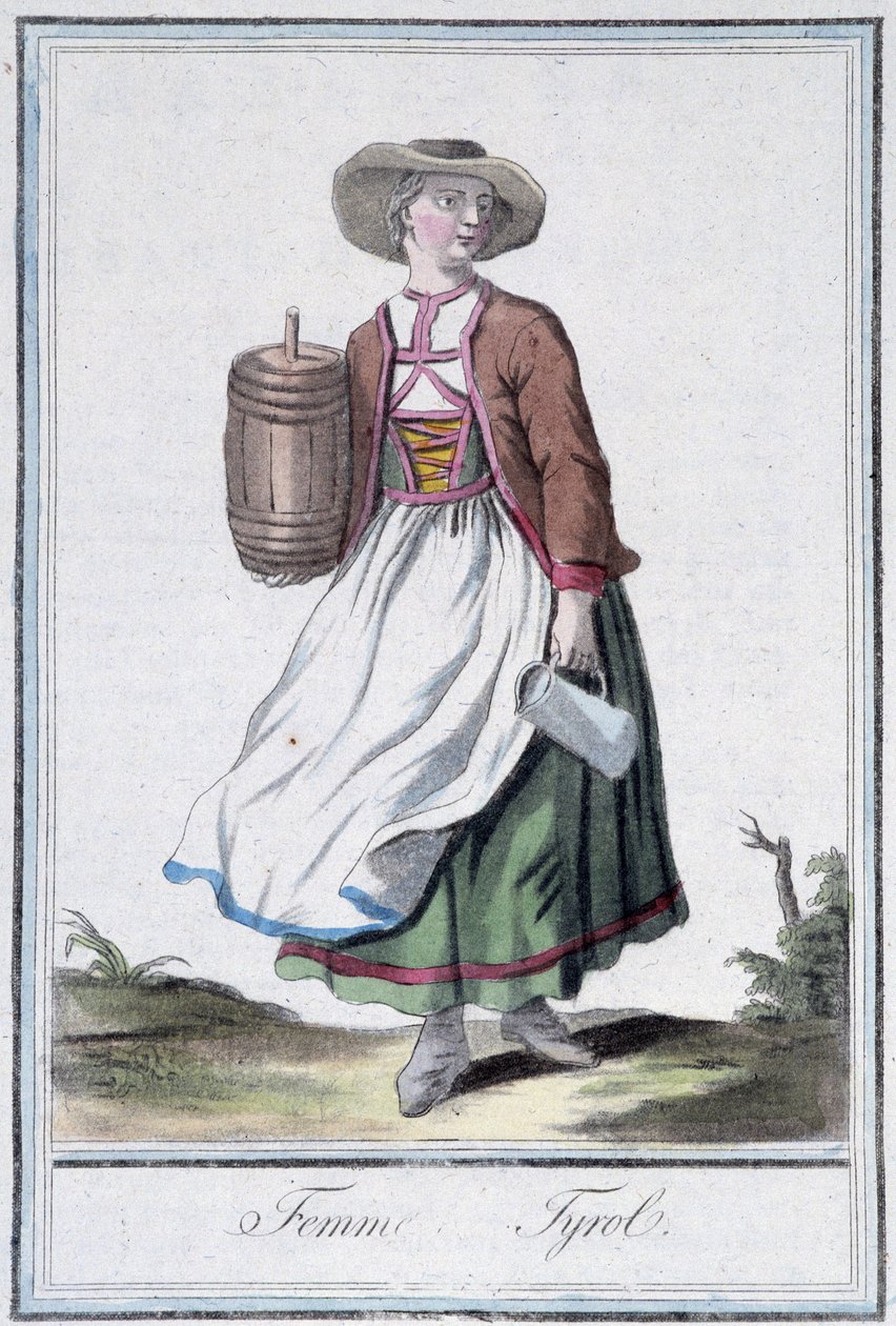 Femme of Tyrol - i "" Encyclopedia of Travels"" av Grasset St Sauveur, red. 1796 av Jacques Grasset de Saint Sauveur