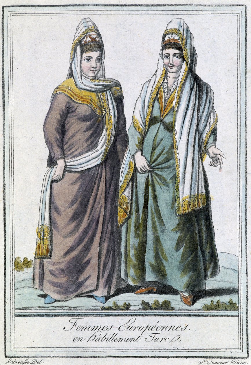 Europeiska kvinnor i turkisk klädsel - i "" Encyclopédie des voyages"" av Grasset Saint Sauveur, red. Paris 1796 av Jacques Grasset de Saint Sauveur
