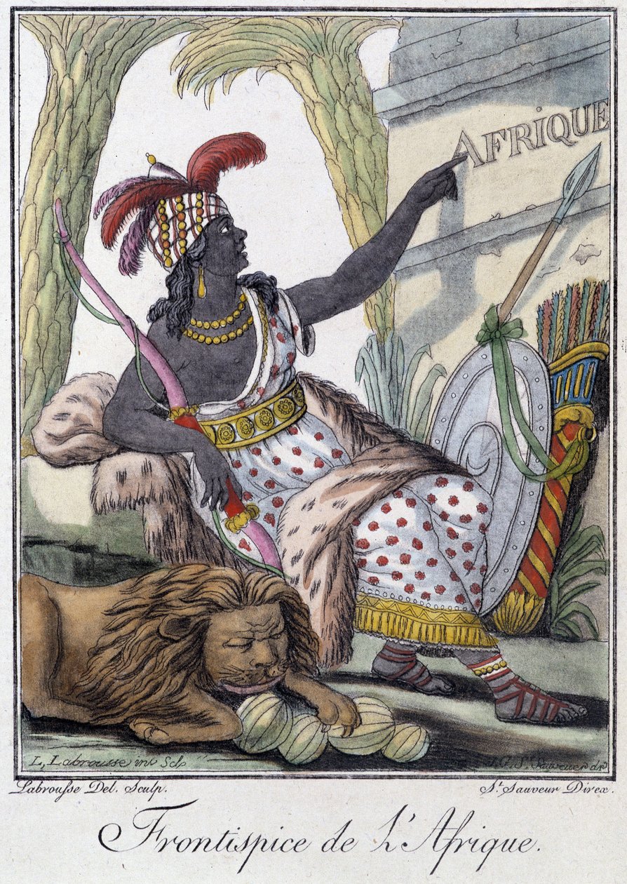Frontispice of Africa - i "" Encyclopedia of Travels"" av Grasset St Sauveur, red. 1796 av Jacques Grasset de Saint Sauveur