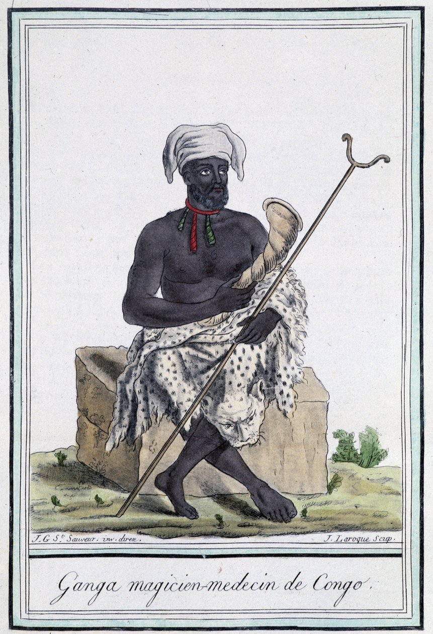Ganga, magikerläkare från Kongo - i "" Encyclopedia of travels"" av Grasset Saint Sauveur, red. Paris 1796 av Jacques Grasset de Saint Sauveur