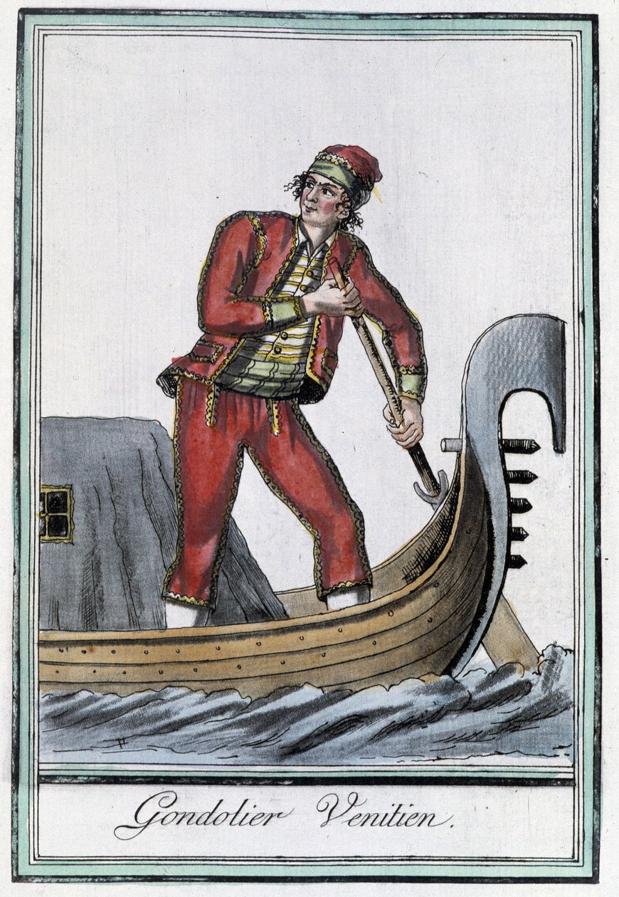 Gondolier i Venedig - i "" Encyclopedia of Travels"" av Grasset Saint Sauveur, red. Paris 1796 av Jacques Grasset de Saint Sauveur