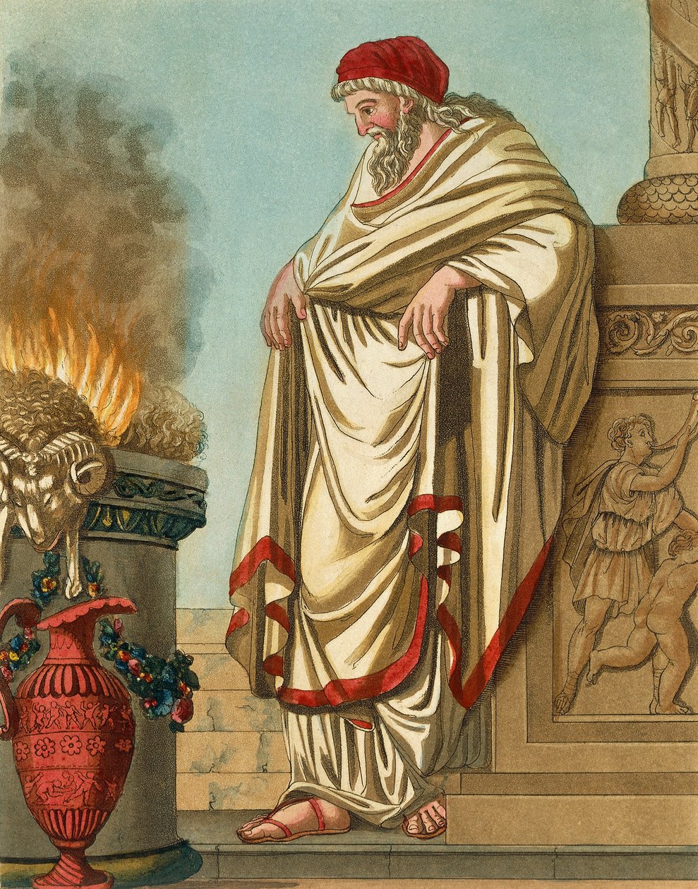 Grand Pontiff, av Jacques Grasset de Saint-Sauveur (1757-1810), gravyr från antikens Rom, eller historisk och bildlig beskrivning av allt som har med romerska människor att göra, deras militär, seder, religiösa och offentliga liv av Jacques Grasset de Saint Sauveur