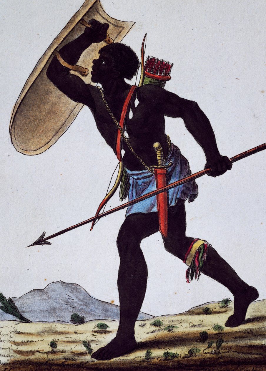 Juida krigare, Afrika, gravyr från Encyclopedia of voyages av Jacques Grasset de Saint Sauveur