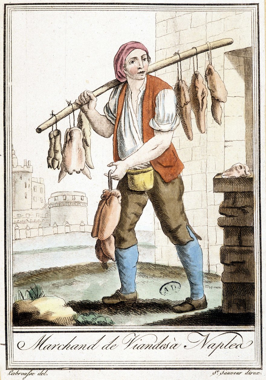 Kötthandlare i Neapel - i "" Encyclopedia of travels"" av Grasset St Sauveur, Paris av Jacques Grasset de Saint Sauveur
