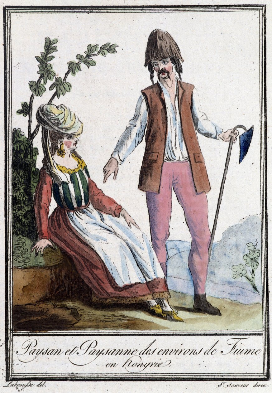 Bonde och bonde från Fiume (Kroatien) - i "" Encyclopedia of Travels"" av Grasset St Sauveur, red. 1796 (gravyr) av Jacques Grasset de Saint Sauveur