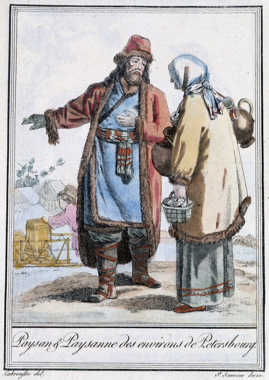 Peasant and Peasant of Petersburg - i "" Encyclopedia of Travels"" av Grasset St Sauveur, red. 1796 av Jacques Grasset de Saint Sauveur