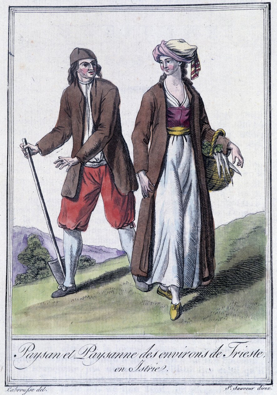 Bonde och bonde i Trieste, Italien, - i "" Encyclopedia of Travels"" av Grasset St Sauveur, Paris av Jacques Grasset de Saint Sauveur