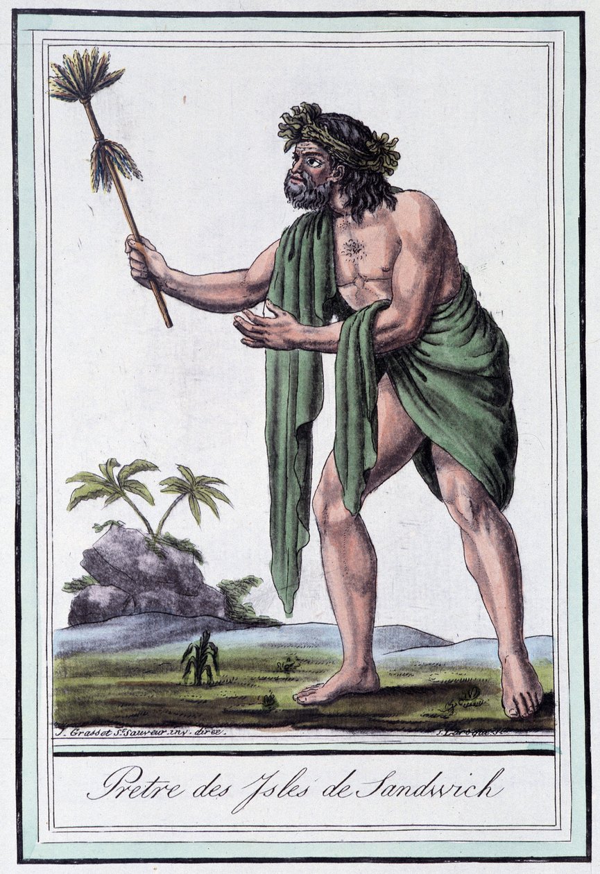 Präst på Sandwichöarna - i "" Encyclopedia of Travels"" av Grasset Saint Sauveur, red. Paris 1796 av Jacques Grasset de Saint Sauveur