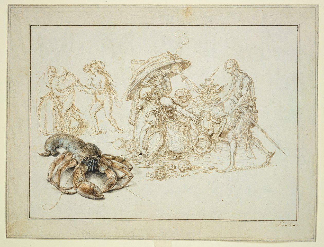 Hummer och två häxor, ca 1602 (penna och akvarell på papper) av Jacques II de Gheyn