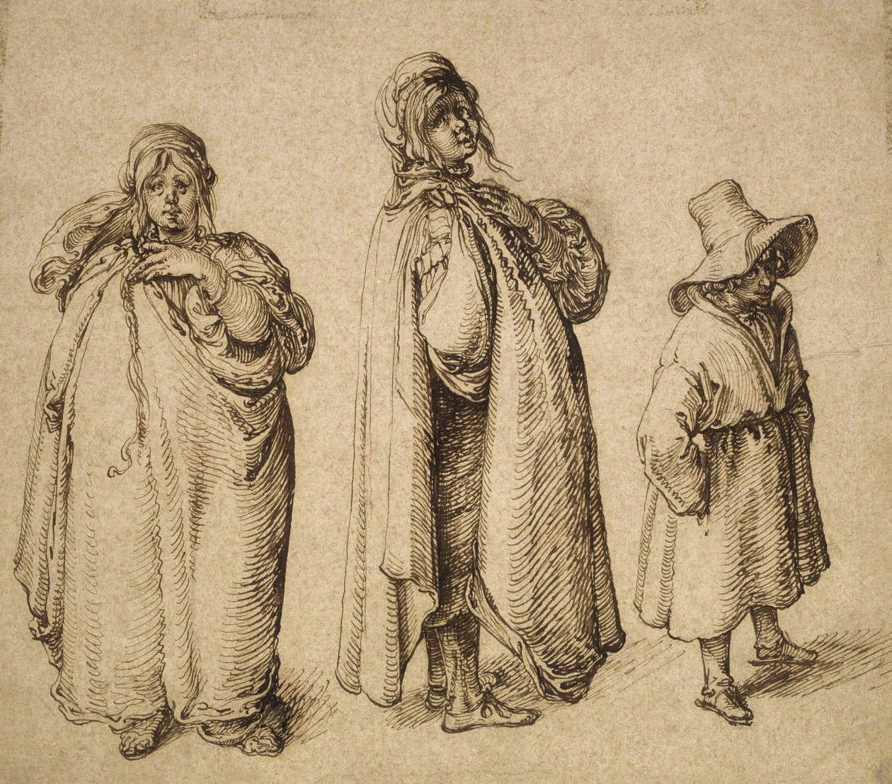 Två studier av en romsk kvinna och en romsk pojke i en stor hatt, c.1605 av Jacques II de Gheyn