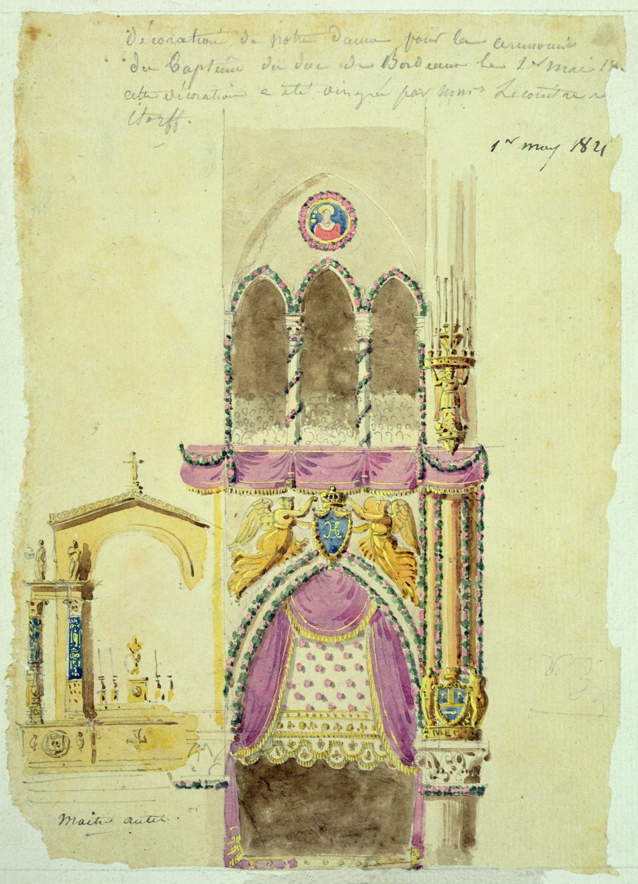 Projekt för utsmyckningen av Notre Dame för dopet av Duc de Bordeaux av Jacques Ignace Hittorff