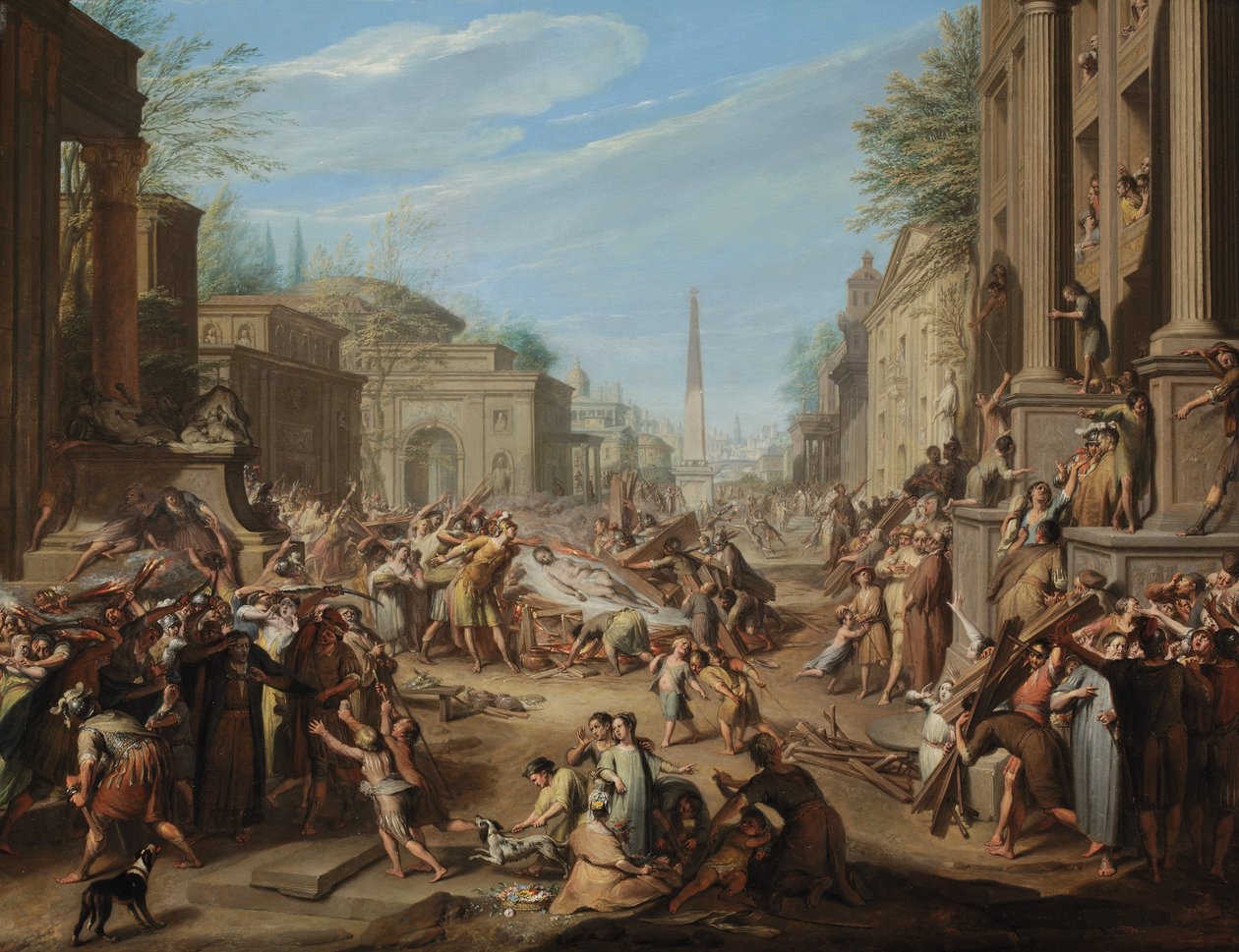 Oroligheterna i Rom efter Caesars död av Jacques Ignatius de Roore
