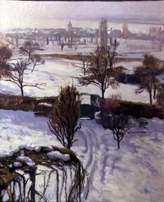 Utsikt över Genève på vintern (olja ombord) av Jacques Jacobi