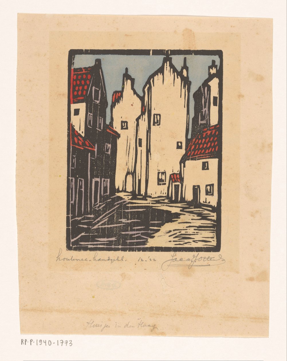 Hus i Haag (originaltitel på objektet) av Jacques Jeichienus Ottens (signed by artist)
