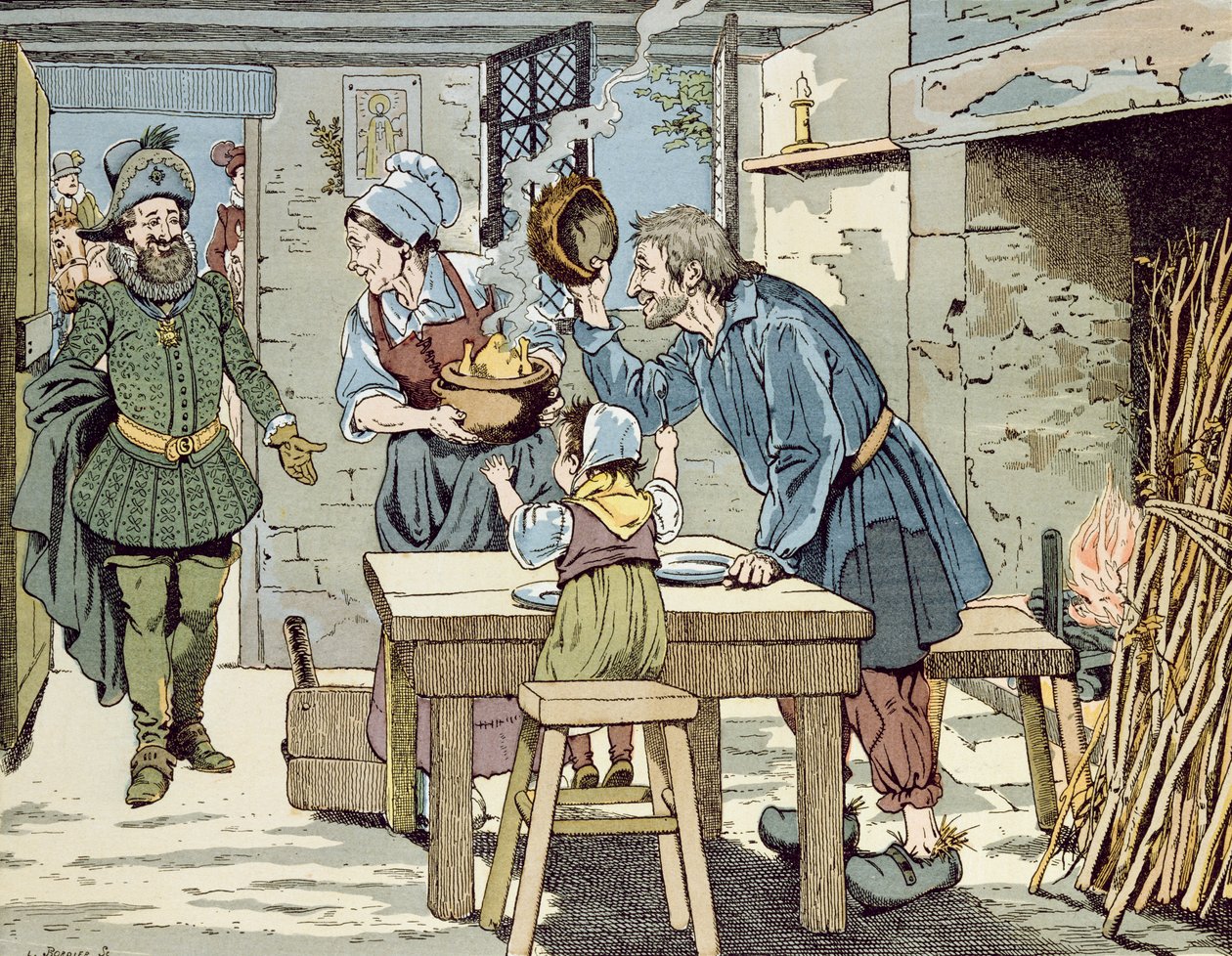 Henri IV, de fattigas kung som vill att alla hans undersåtar ska ha en kyckling till söndagsmiddagen, ca 1900 av Jacques Marie Gaston Onfray de Breville (Job)
