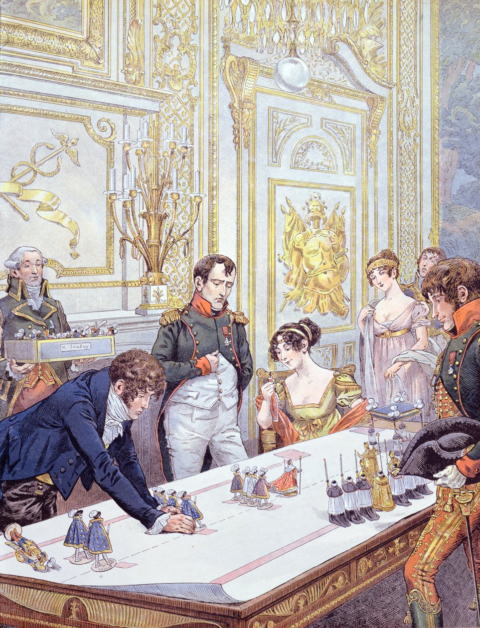 Napoleon (1769-1821) och hans hustru Josephine (1763-1814) förbereder kröningen, illustration från "Bonaparte" av G. Montorgueil, 1910 av Jacques Marie Gaston Onfray de Breville (Job)