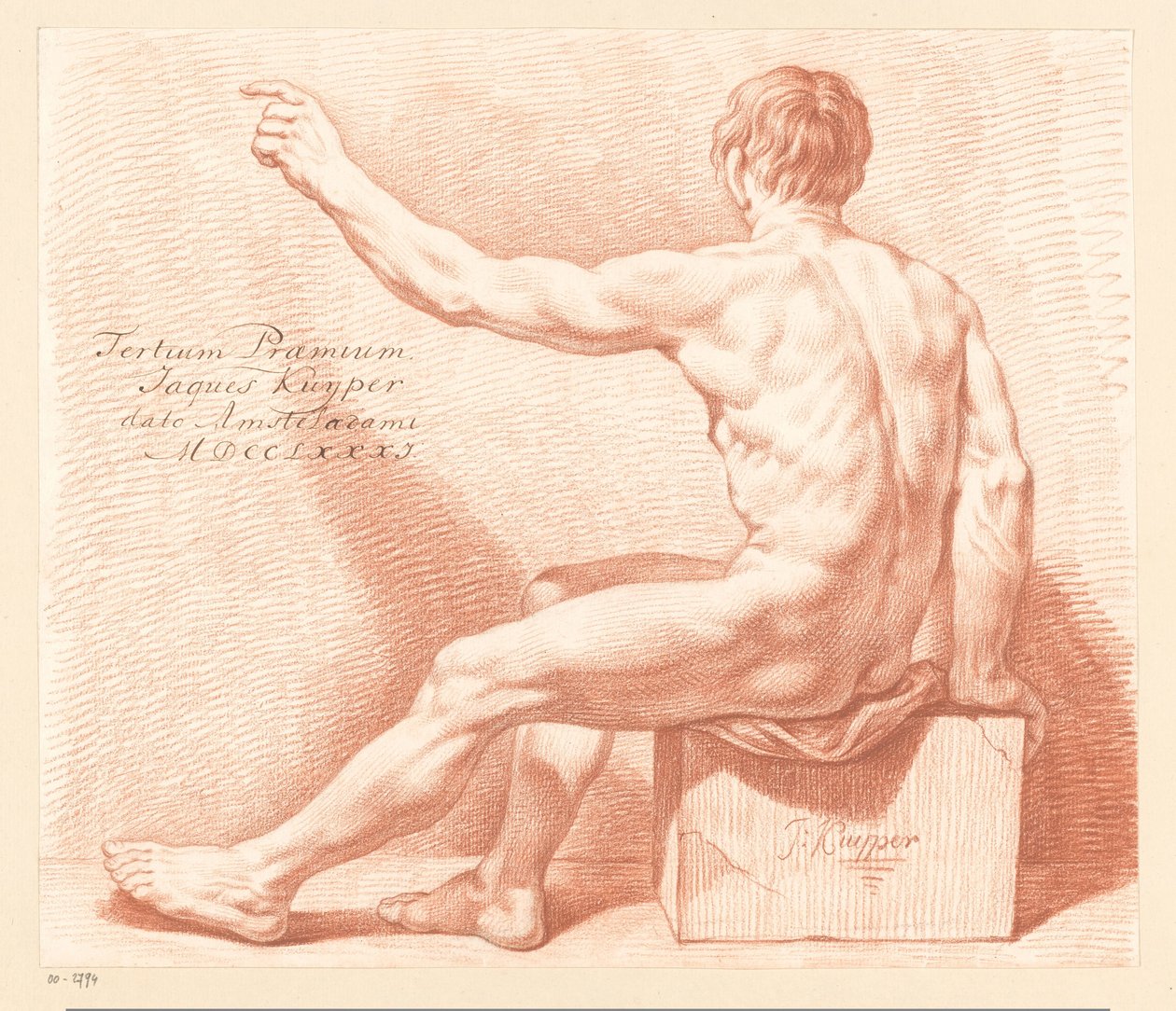 Sittande man naken, sedd bakifrån (3:e pris 1781) av Jacques Kuyper
