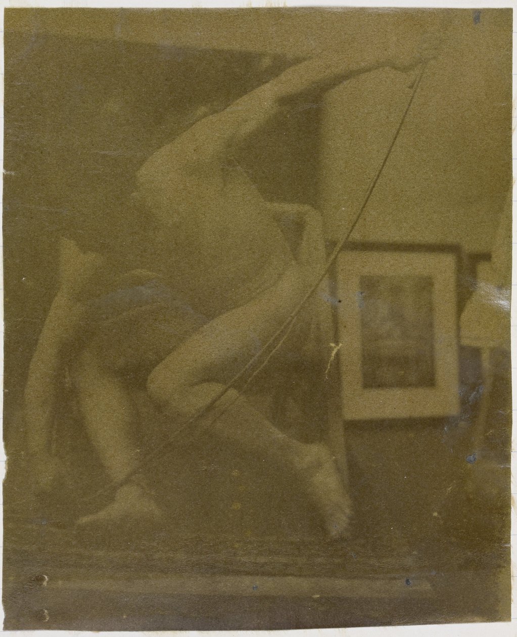 Studie av en manlig nakenmodell hukande med en rosett i handen i Jacques de Lalaings studio av Jacques Lalaing (attributed to)