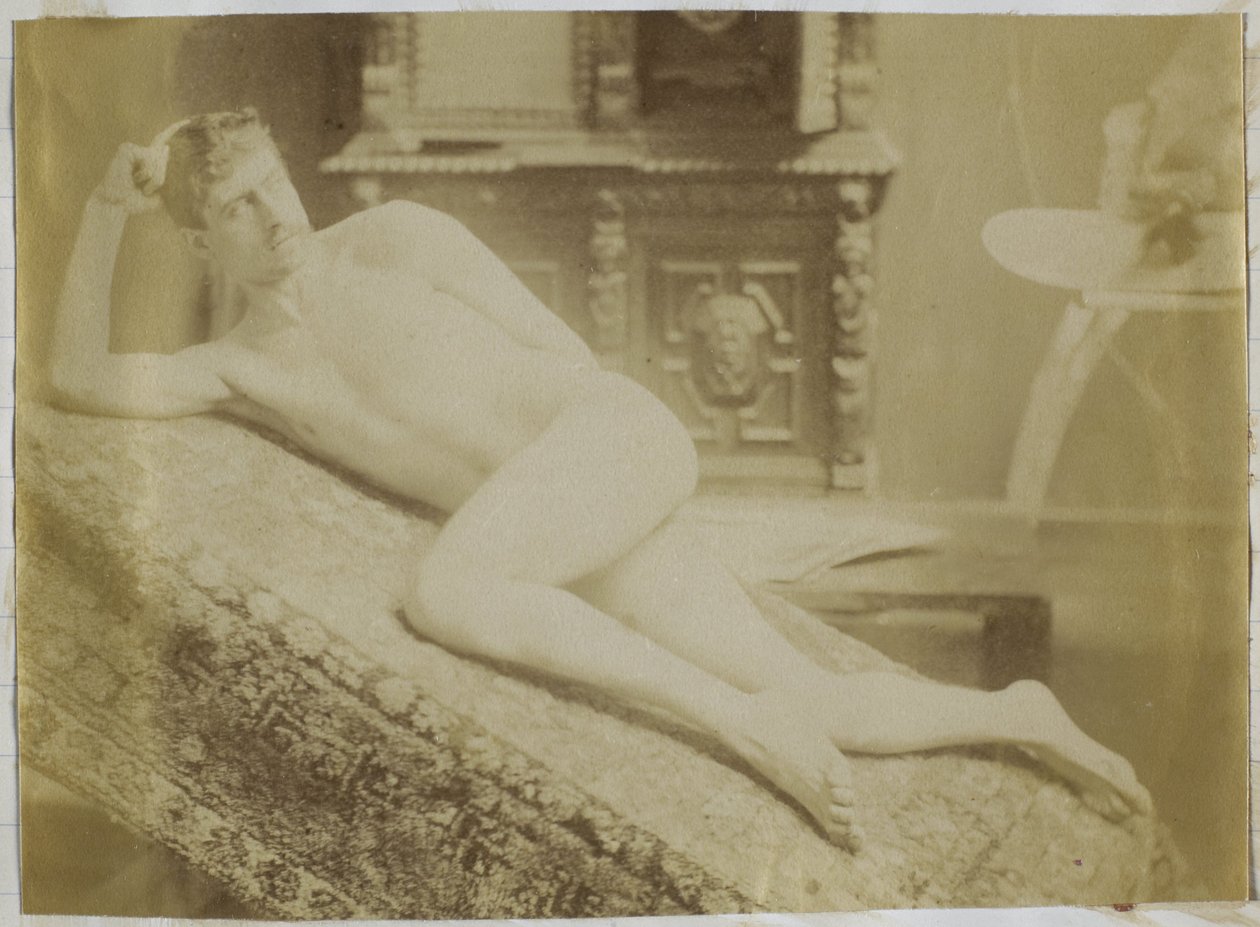 Studie av en manlig nakenmodell liggande i Jacques de Lalaings studio av Jacques Lalaing (attributed to)