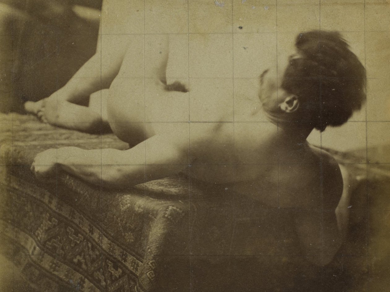 Studie av en manlig nakenmodell liggande i Jacques de Lalaings studio av Jacques Lalaing (attributed to)