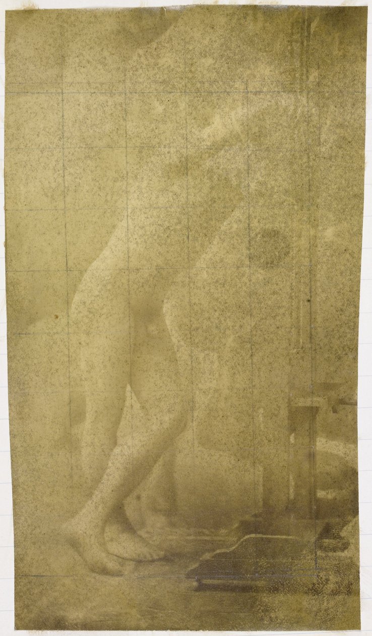 Studie av en manlig nakenmodell, stående och lutad mot ett staffli, i Jacques de Lalaings studio av Jacques Lalaing (attributed to)