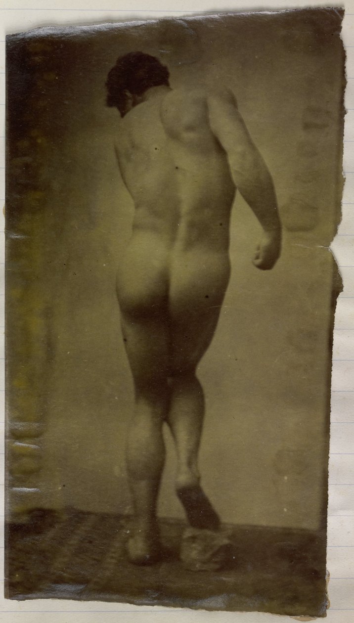 Studie av en manlig nakenmodell, stående och sedd bakifrån, i Jacques de Lalaings studio av Jacques Lalaing (attributed to)