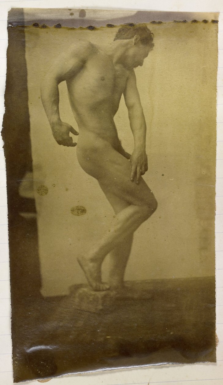 Studie av en manlig nakenmodell, stående och sedd från sidan, i Jacques de Lalaings studio av Jacques Lalaing (attributed to)
