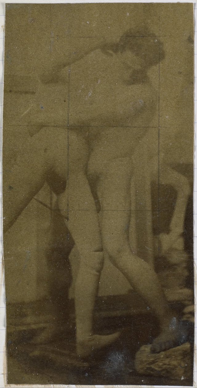 Studie av en manlig nakenmodell, som står och brottas med en skyltdocka, i Jacques de Lalaings ateljé, möjligen förstudie till målningen The Wrestlers av Jacques Lalaing (attributed to)