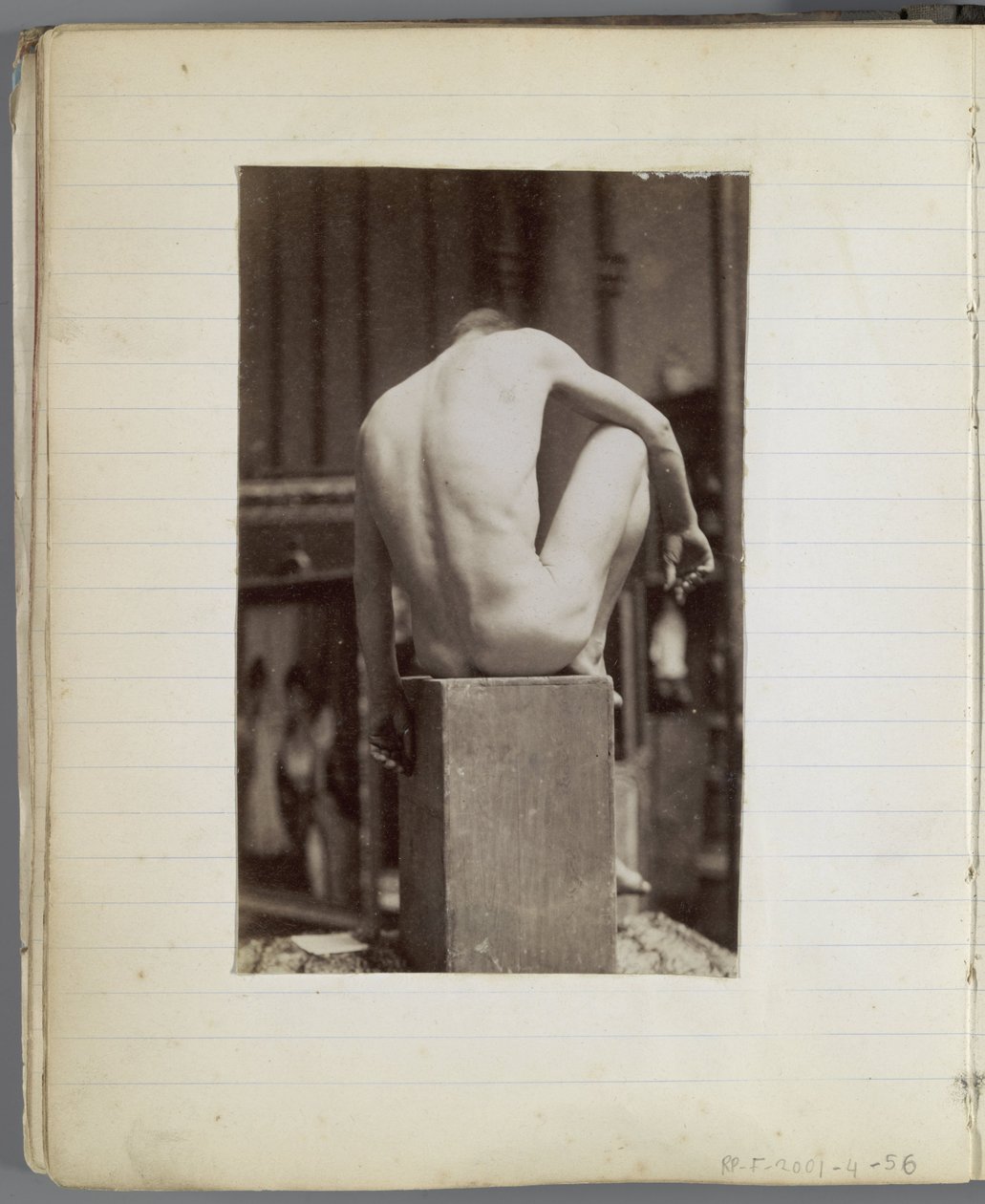Studie av en manlig nakenmodell, sittande och sedd bakifrån, i Jacques de Lalaings studio av Jacques Lalaing (attributed to)