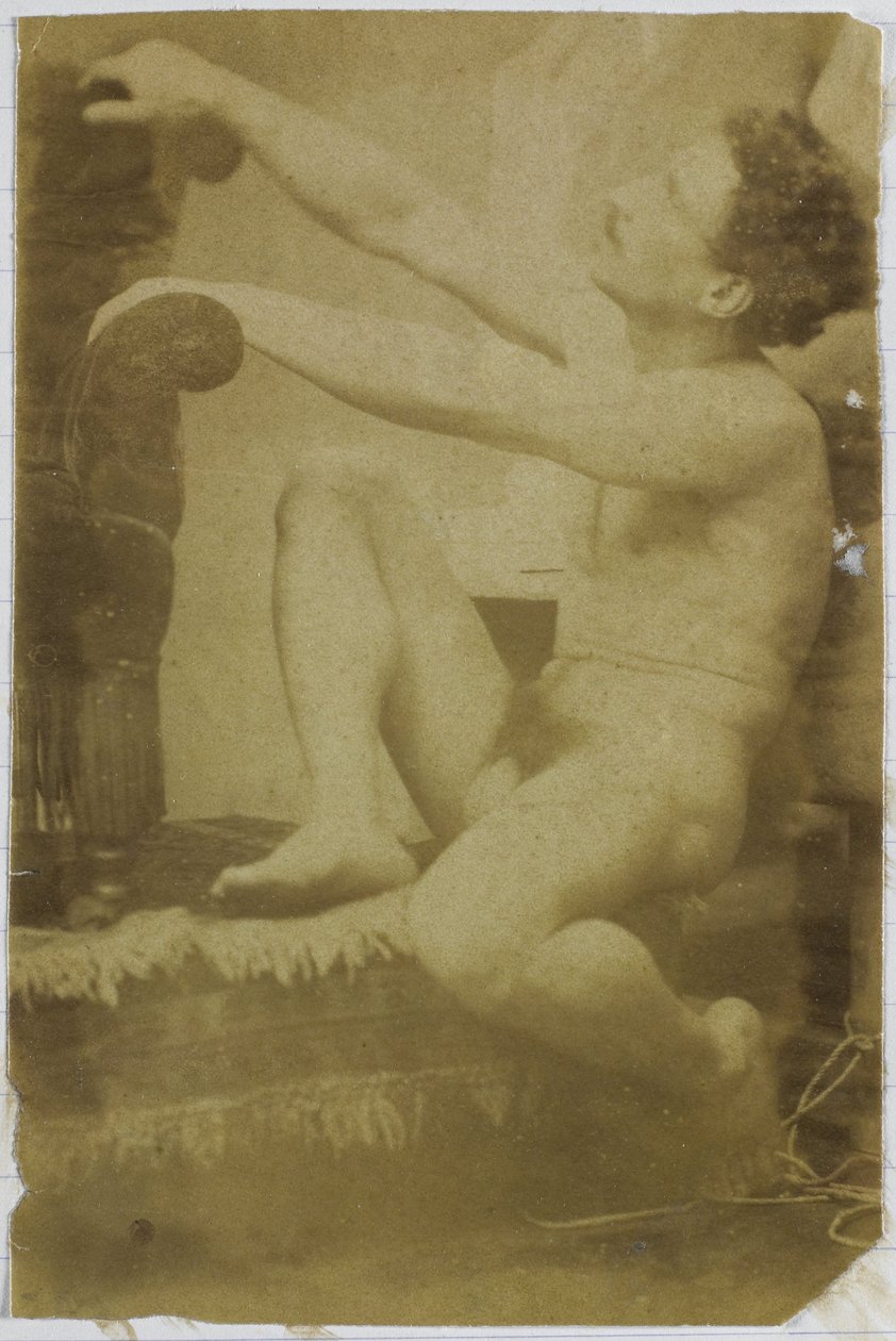Studie av en naken manlig modell, sittande och sedd från sidan, i Jacques de Lalaings studio av Jacques Lalaing (attributed to)