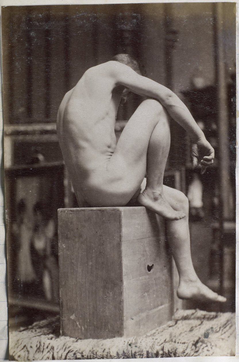 Studie av en manlig nakenmodell, sittande och sedd från sidan, i Jacques de Lalaings studio av Jacques Lalaing (attributed to)