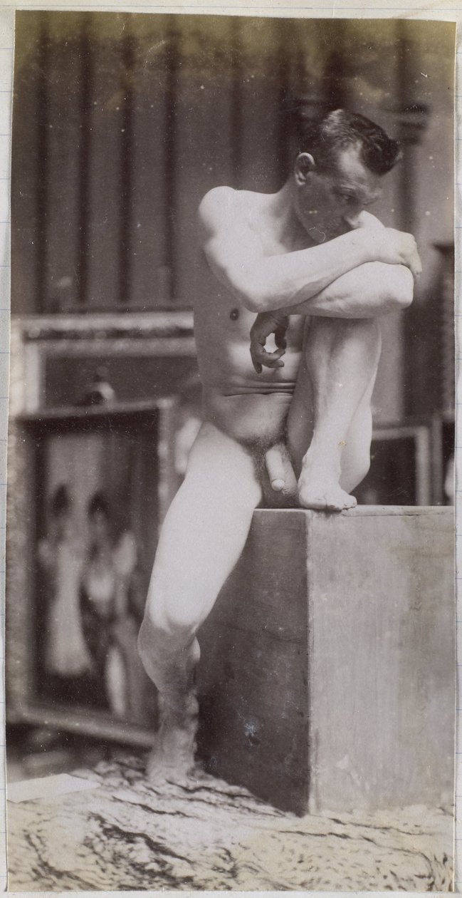 Studie av en sittande manlig nakenmodell i Jacques de Lalaings studio av Jacques Lalaing (attributed to)