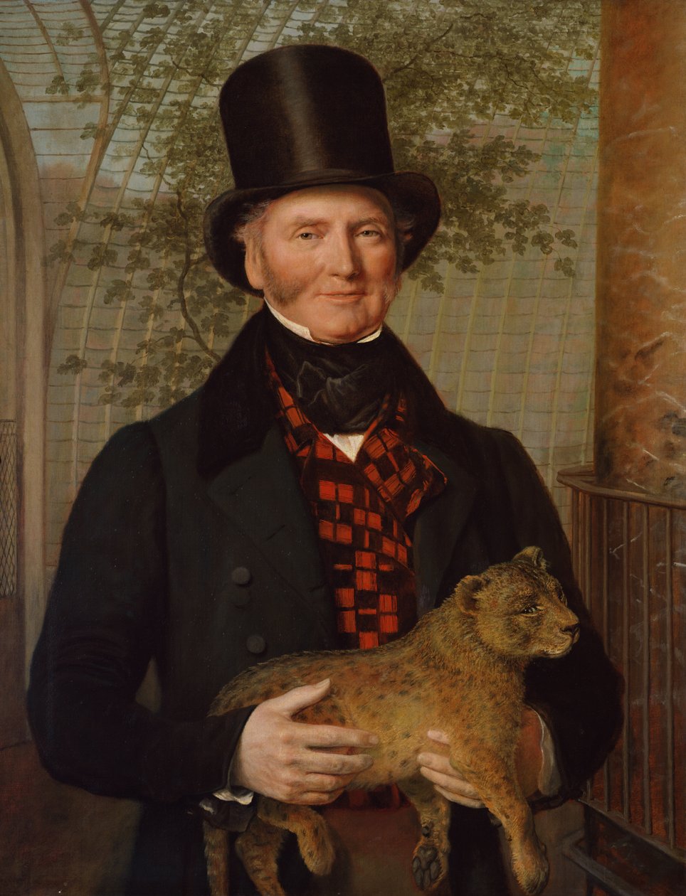 Porträtt av Edward Cross, med en lejonunge, 1838 av Jacques Laurent Agasse