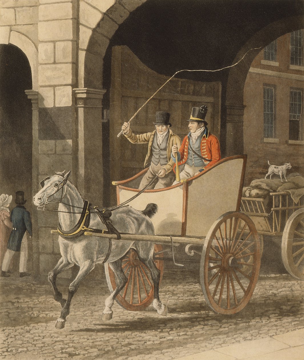 Coaching, eller The Mail Guard, graverad av Matthew Dubourg (fl.1786-1838) 1825 (akvatint) av Jacques Laurent after Agasse