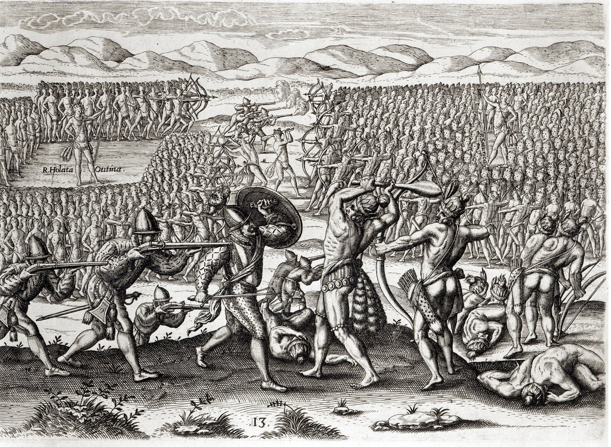 Outina besegrar Patanou med hjälp av fransmännen, Florida, 1564, från 