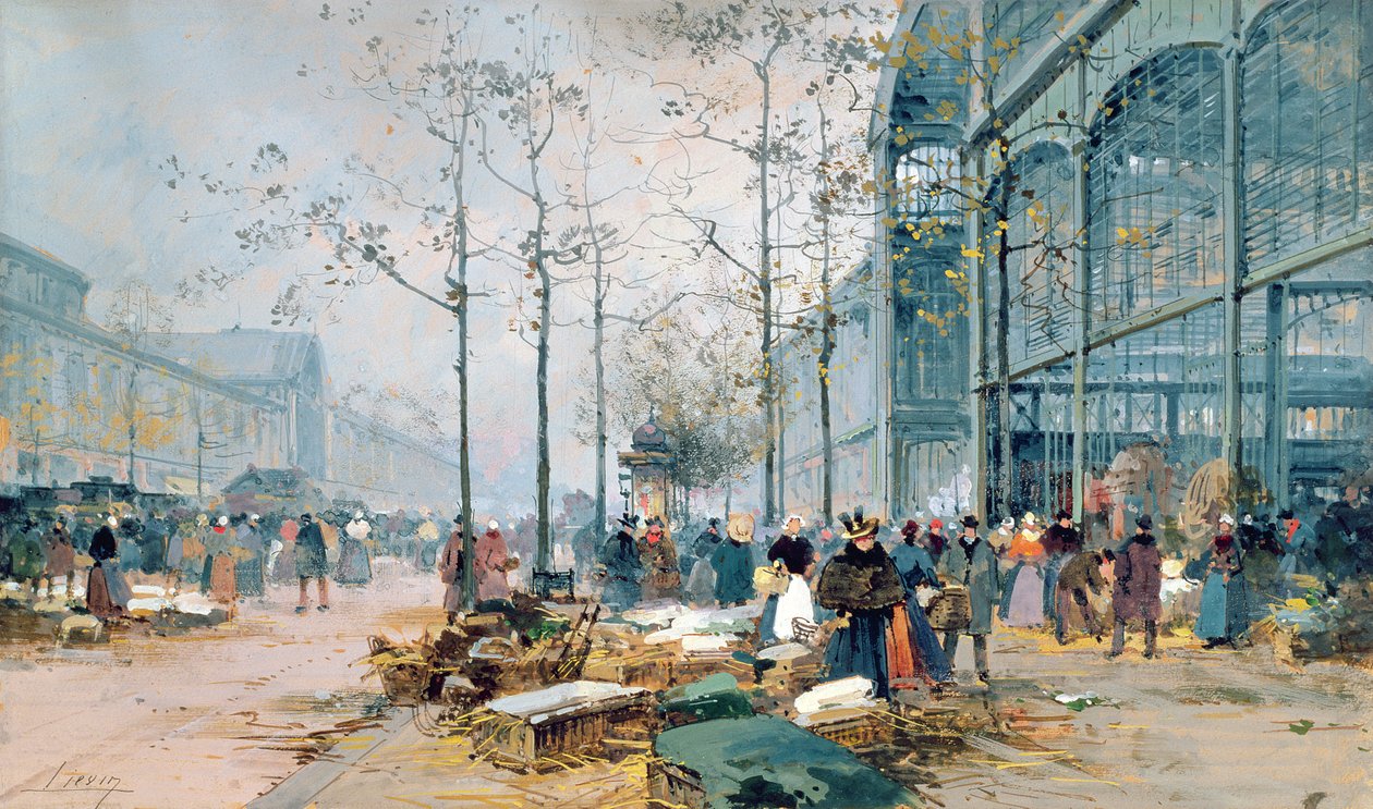 Les Halles, Paris (penna och gouache på papper) av Jacques Lieven