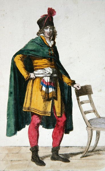 Civil klänning av en fransk medborgare, ca 1795 (färgad gravyr) av Jacques Louis (after) David