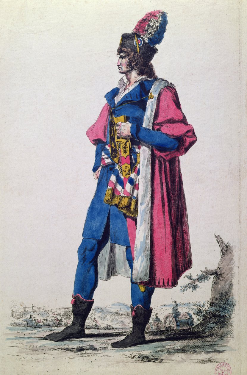 Dräkt för en representant för det franska folket 1793, från "En ny samling militärdräkter från Frankrike och andra länder, gamla och moderna", Paris av Jacques Louis (after) David