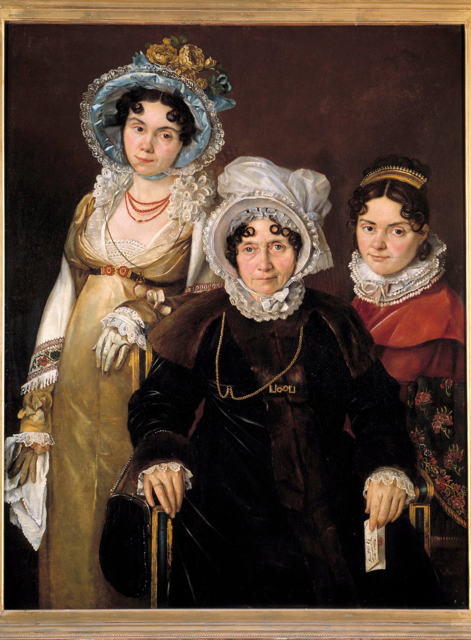 Porträtt av Madame de Tangry och hennes döttrar (Porträtt av Isabelle Rose van Tieghem, fru till Anselme Morel de Tangry, Echevin av Kortrijk och två av hennes döttrar). Målning av 1800-talets franska skola, gjord efter 1816. Målning ursprungligen av Jacques Louis (attr.to) David