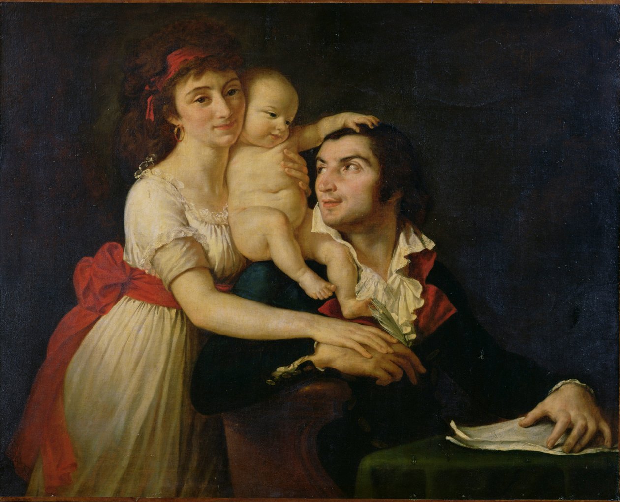 Camille Desmoulins (1760-94) hans fru Lucile (1771-94) och deras son Horace-Camille (1792-1825) c.1792 (olja på duk) av Jacques Louis (workshop of) David