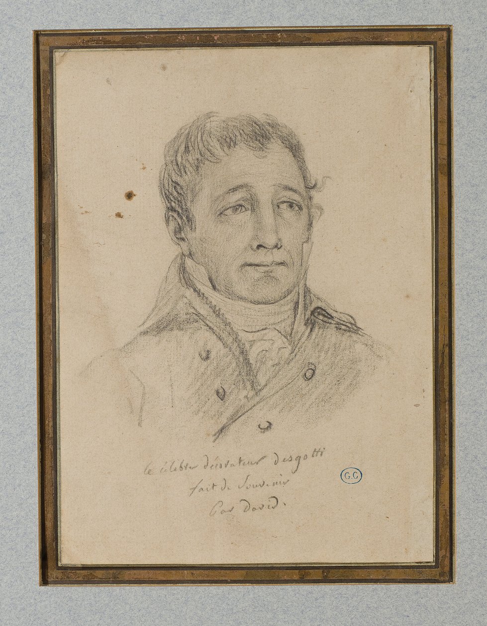 Porträtt av Ignace-Eugène-Marie Degotti, ca 1815-25 (krita på ljusbrunt papper) av Jacques Louis (workshop of) David
