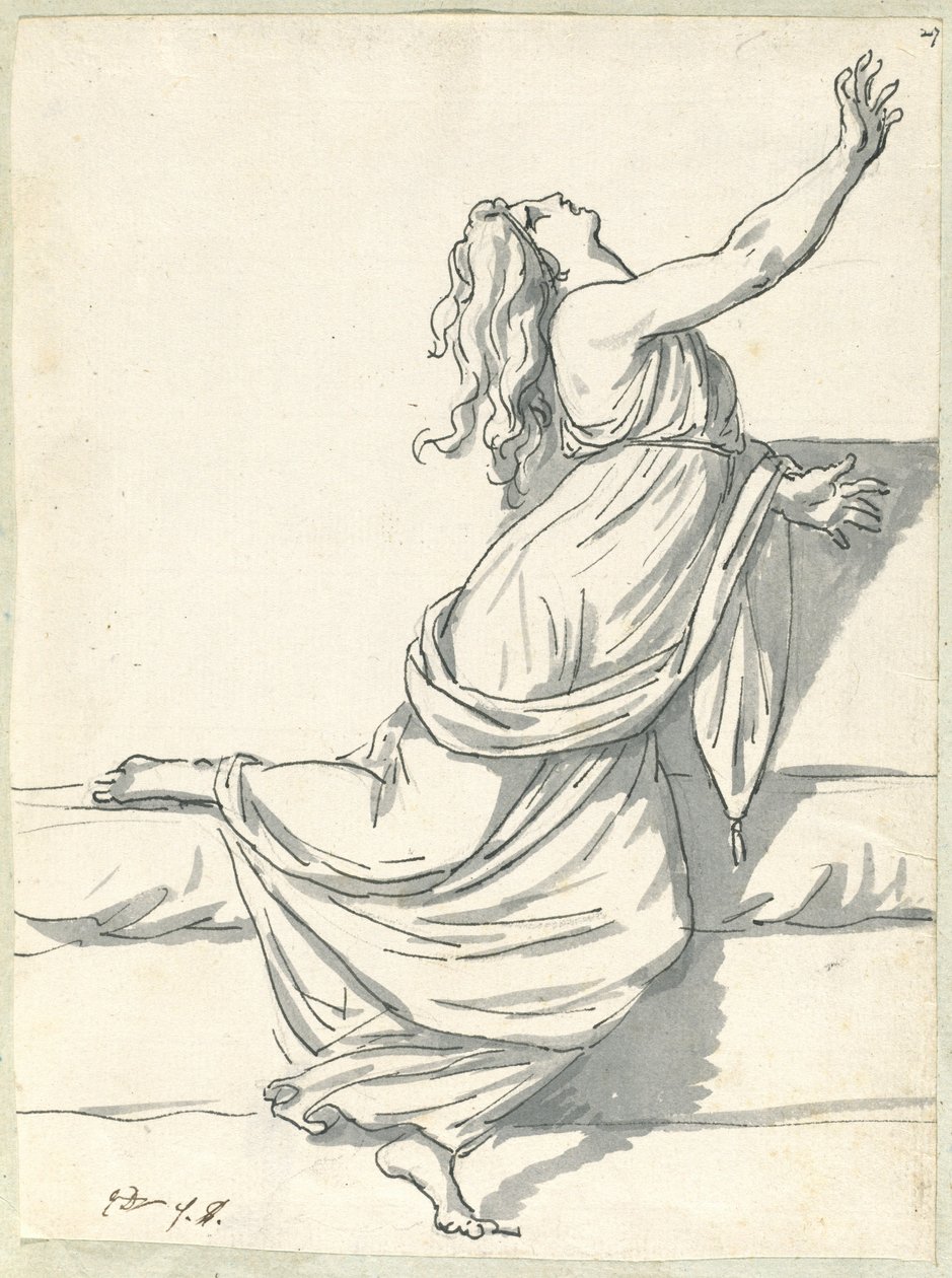 En upprörd kvinna med huvudet slängt tillbaka av Jacques Louis David