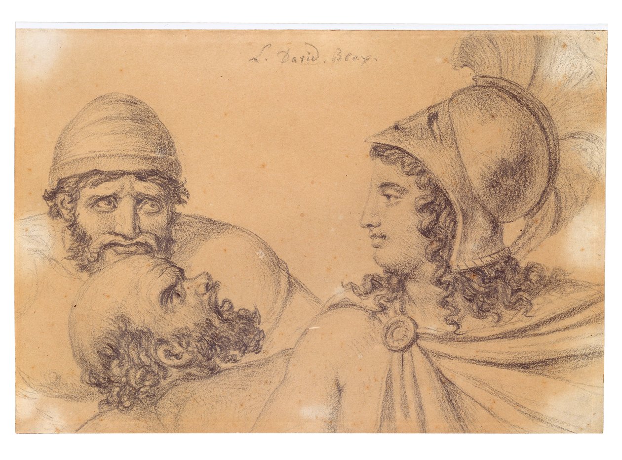 Holländska: Krigare med hjälm och två skäggiga män Krigare med hjälm och två skäggiga män av Jacques Louis David