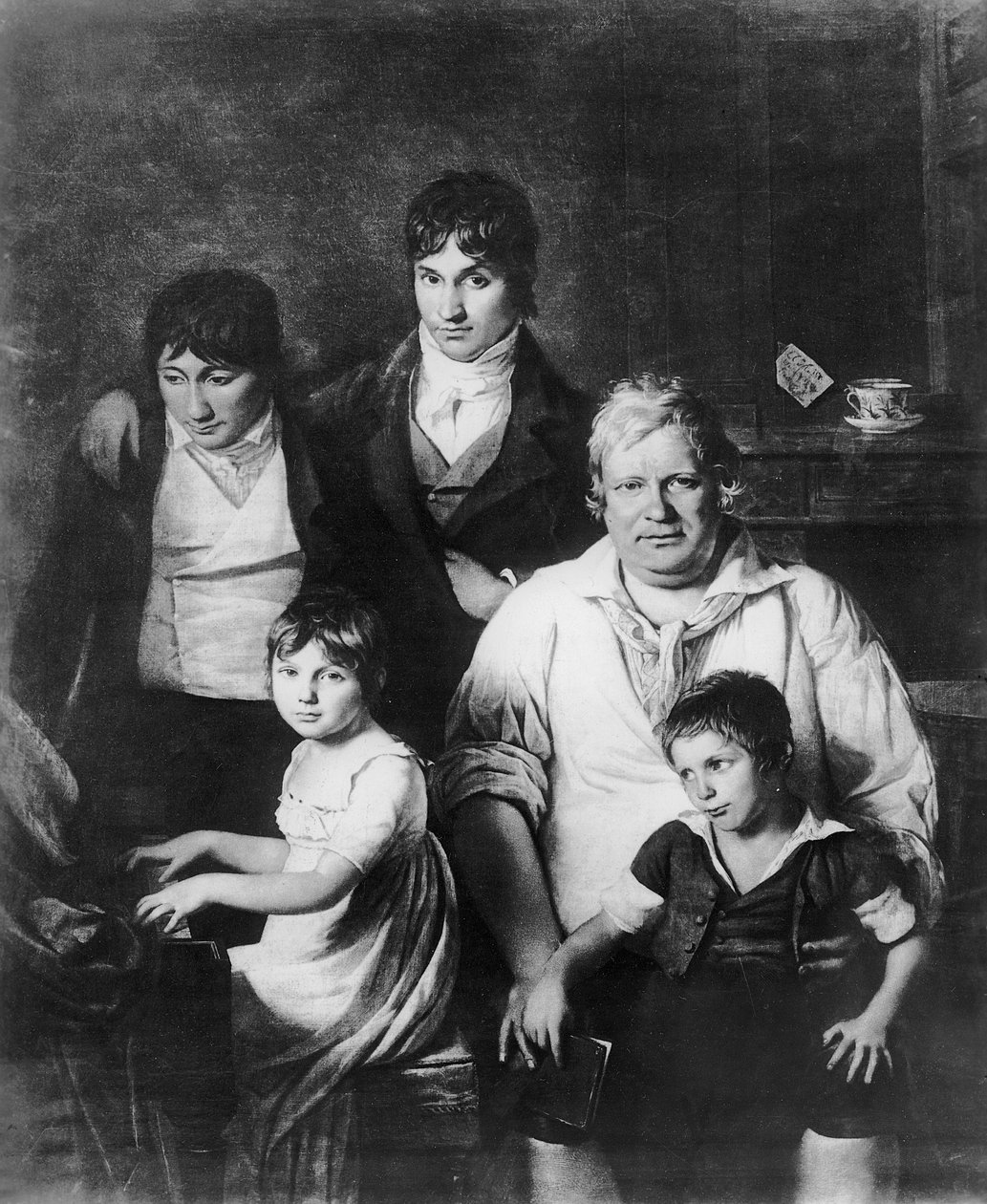 Familjeporträtt, tidigare känd som Michel Gerard (1737-1815) medlem av konventet, med sin familj, slutet av 1700-talet (bw foto) av Jacques Louis David