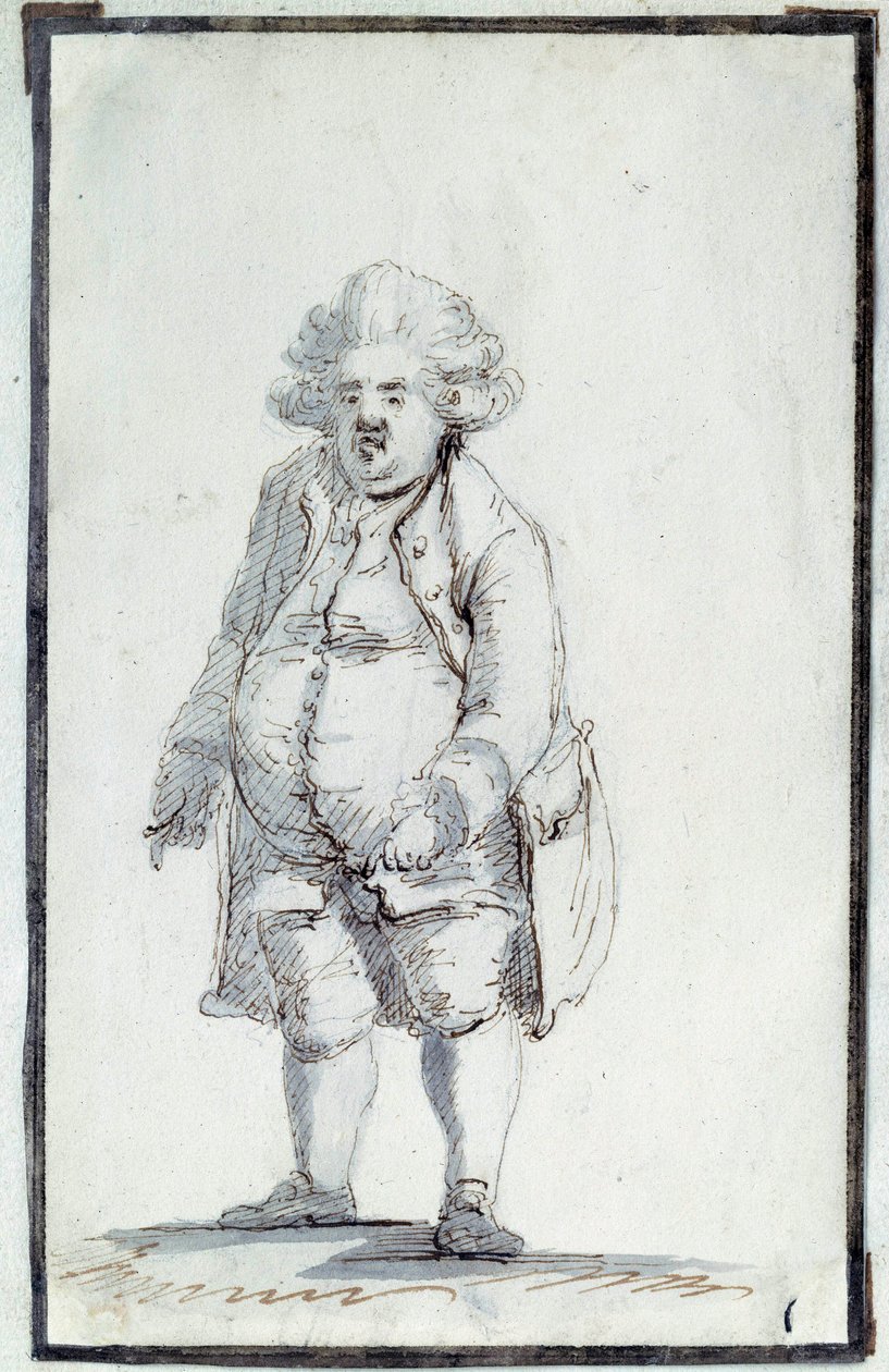 Franska revolutionen: "" Caricature de Mirabeau-Tonneau"" Andre Boniface Louis Riquetti (1754-1792), Viscount de Mirabeau, känd som "Mirabeau-Tonneau" (Mirabeau Tonneau) fick smeknamnet på tunnan på grund av dess korpulens. Teckning i brunt tusch av Jacque av Jacques Louis David