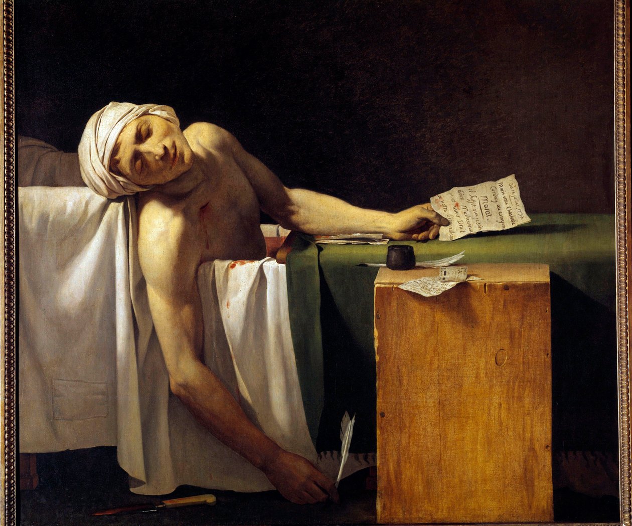 Franska revolutionen: "" Jean Paul Marat (1743-1793) mördad i sitt badkar den 13/07/1793" Målning av Jerome Martin Langlois (1779-1838), medlem av Jacques Louis Davids verkstad. 1800-talet av Jacques Louis David