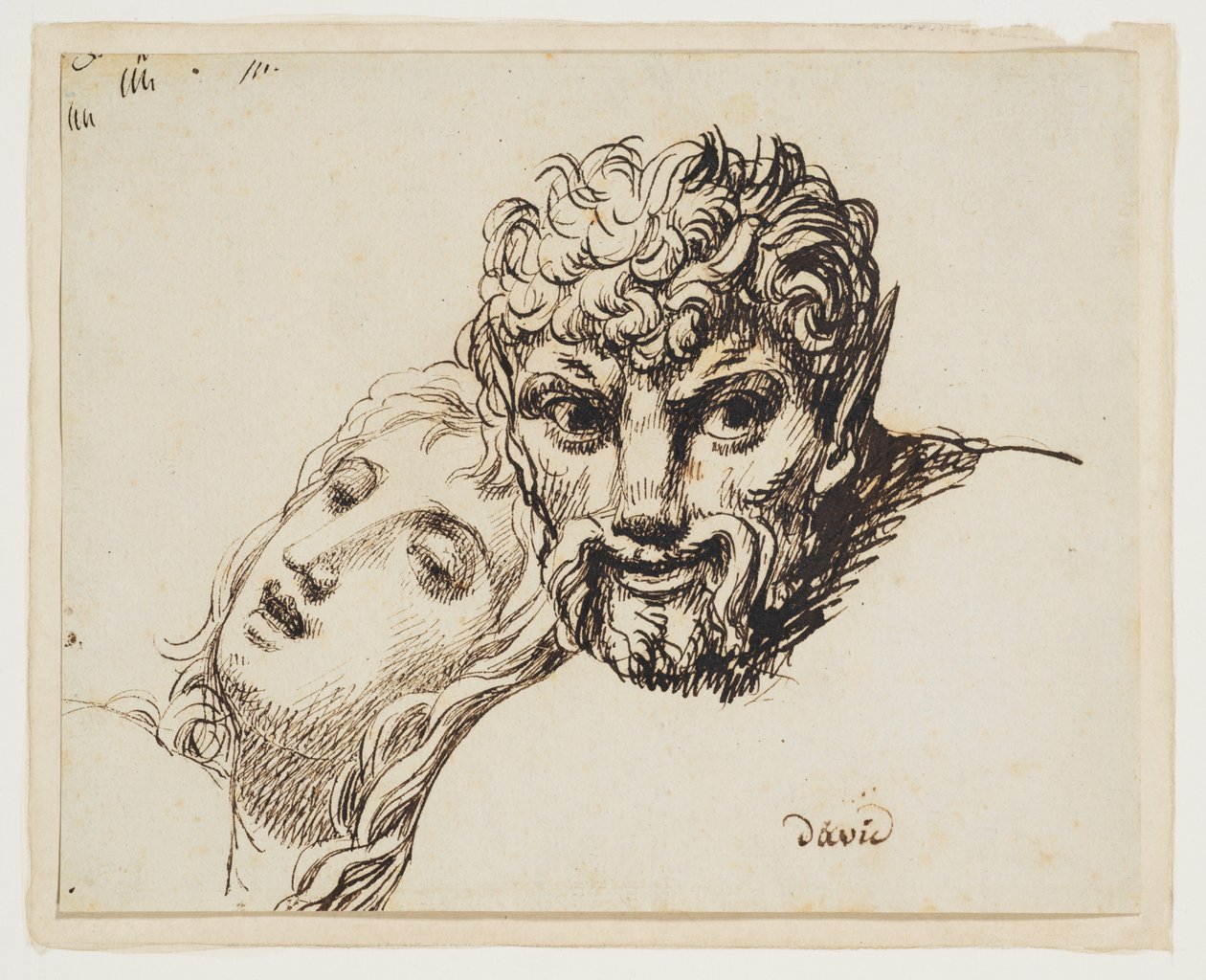 Huvuden av en faun och en liggande kvinna (Huvudena av en ung kvinna och en faun) av Jacques Louis David