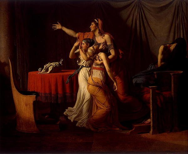 Liktorer som bär sina söners kroppar till Brutus, 1789 av Jacques Louis David